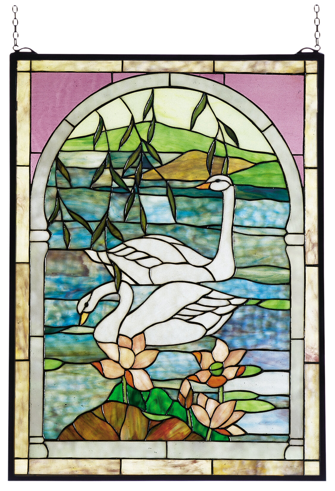 Astoria Grand Diane Swans Stained Glass Window Panel Reviews Wayfair