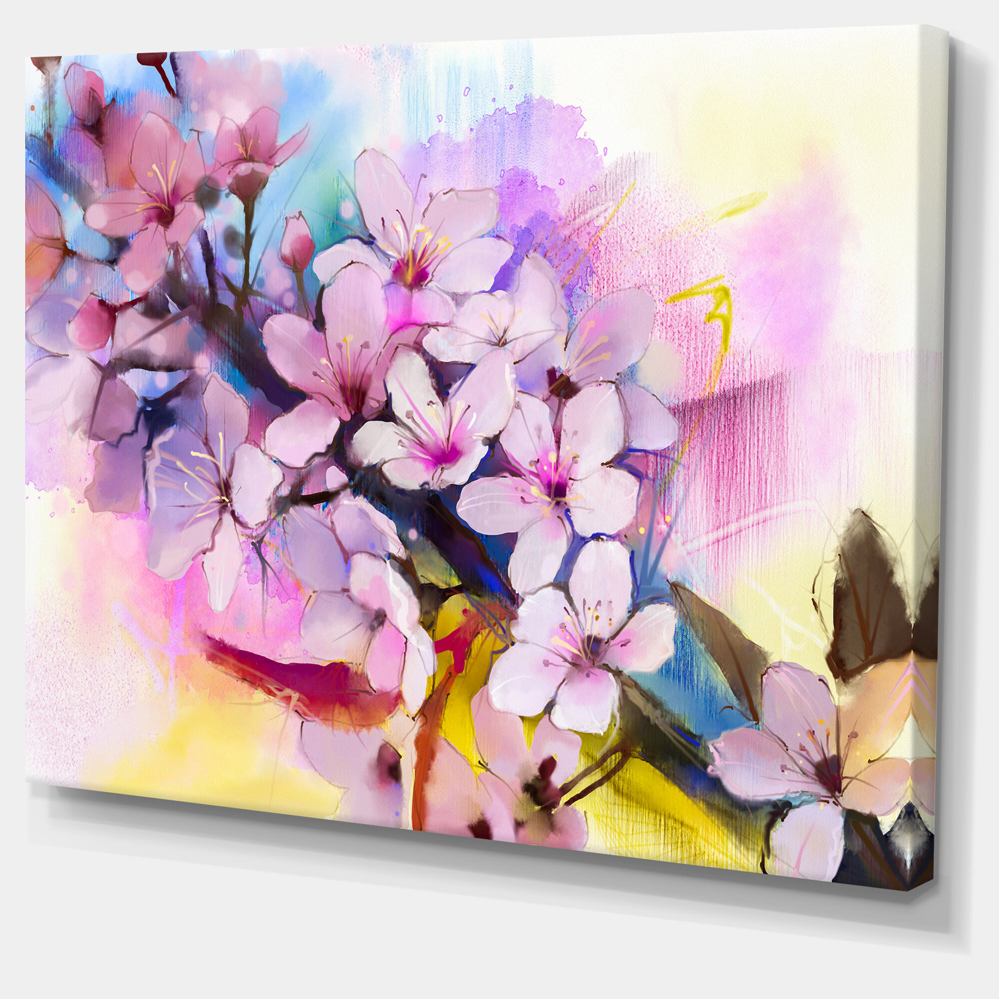 Winston Porter Japanese Cherry Blossoms Watercolor Wrapped Canvas