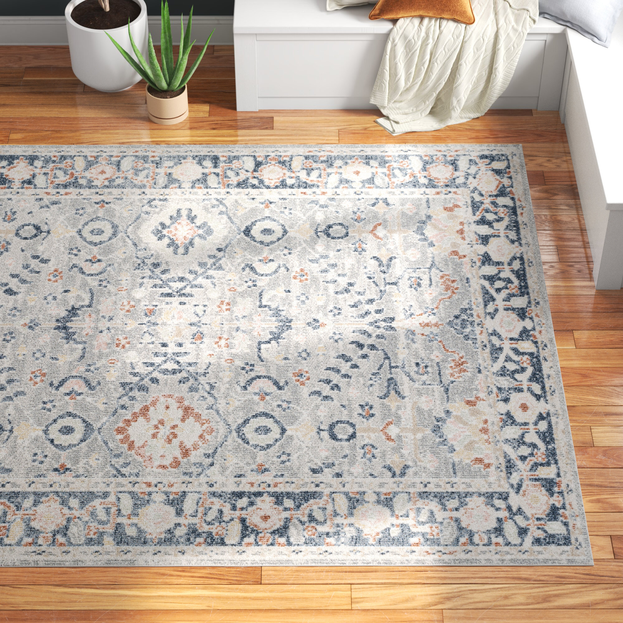 Langley Street Kenn Oriental Machine Woven Polyester Area Rug In Blue