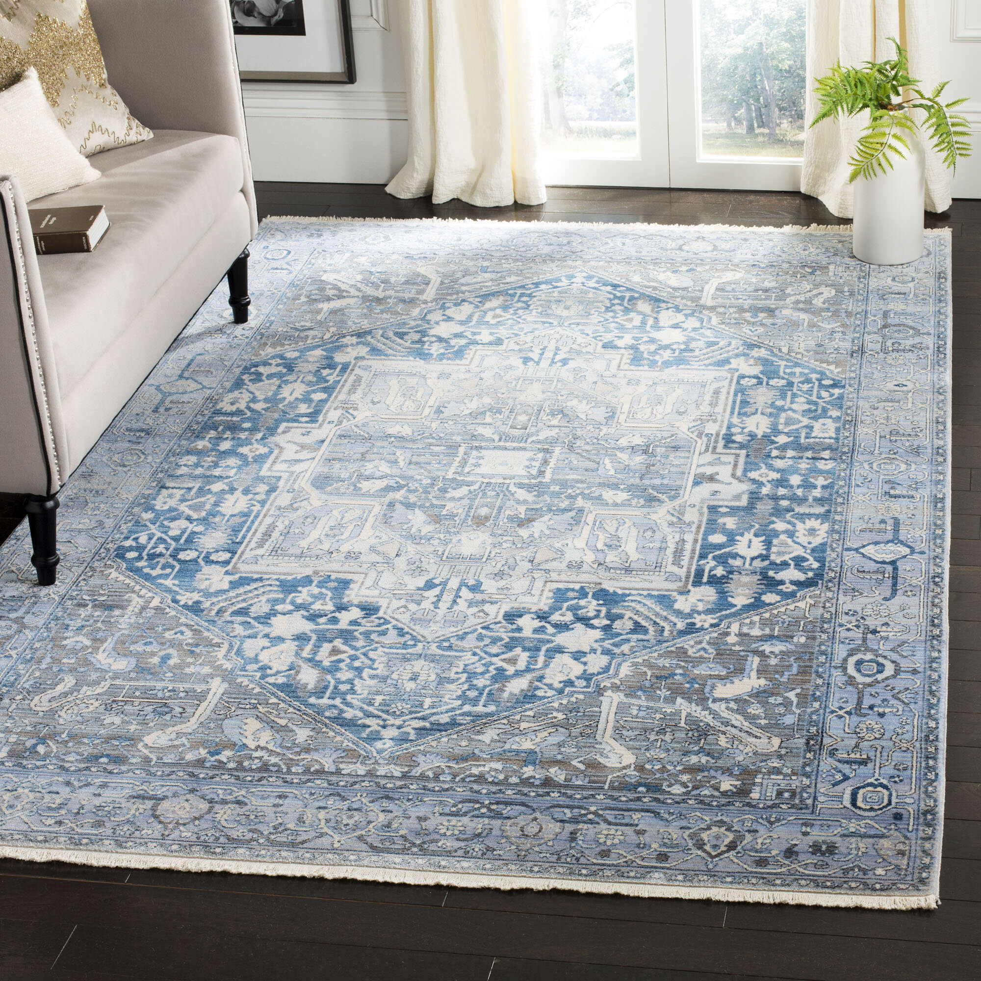 Bungalow Rose Egremont Power Loom Performance Blue Rug Wayfair