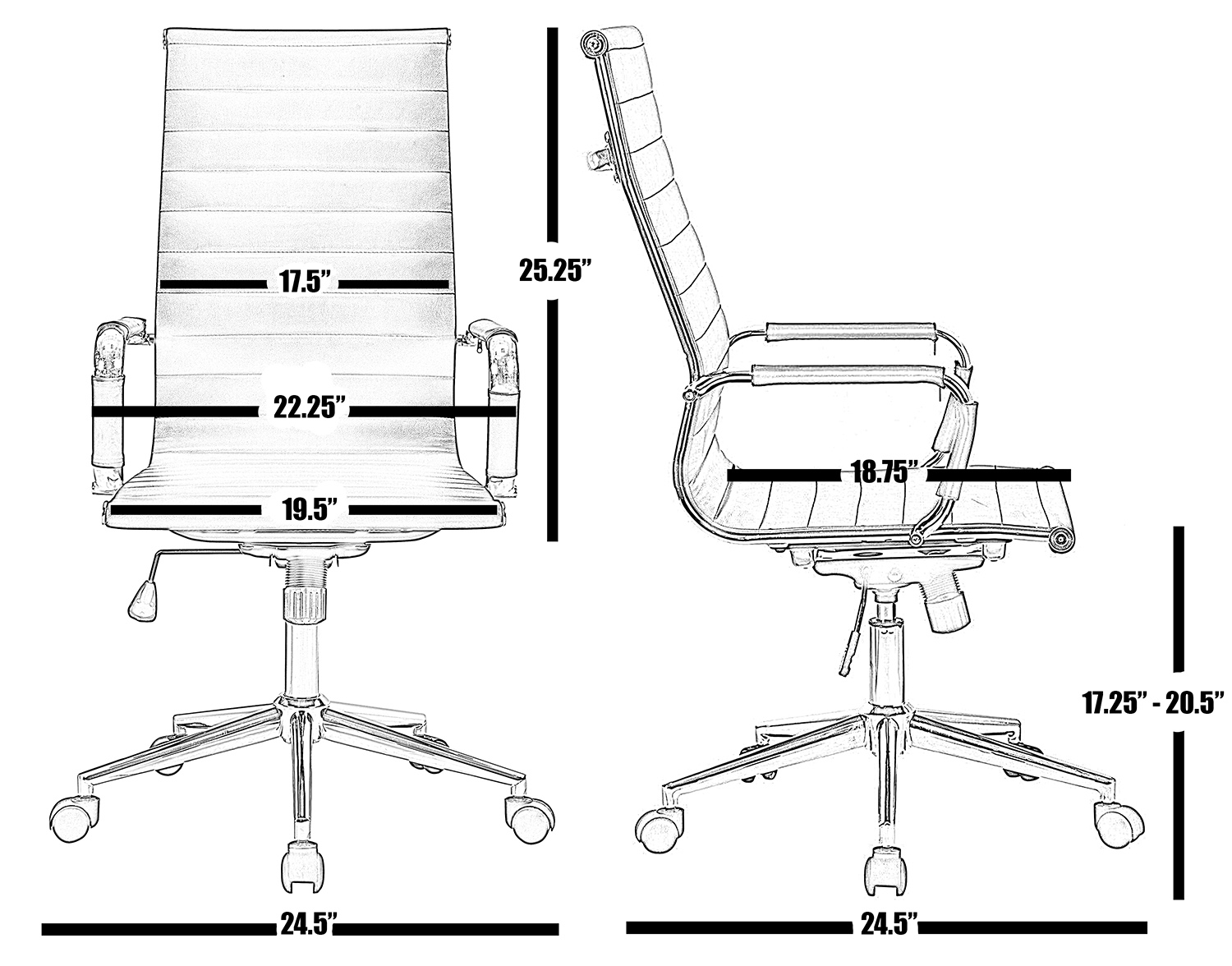2xHome Modern PU Leather High Back Office Chair With Arms Executive