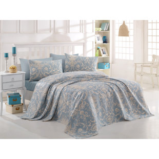 SPIRITHOME Cotton Damask Coverlet Set
