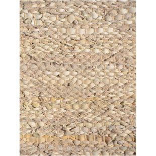 ACURA RUGS Handmade Flatweave Leather Beige Rug