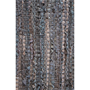 ACURA RUGS Handmade Flatweave Leather Brown Area Rug