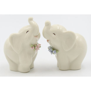 Cosmos Gifts Porcelain Happy Elephant Salt and Pepper Shaker Set