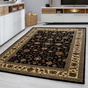 ASTORIA GRAND Hogarth Oriental Machine Woven Black Area Rug