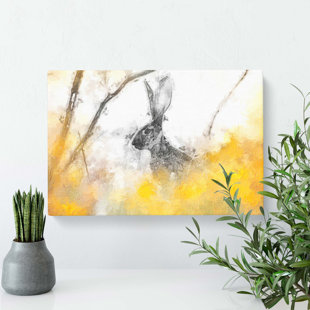 BIG BOX ART Alert Hare In The Meadow In Abstract - Wrapped Canvas Painting
