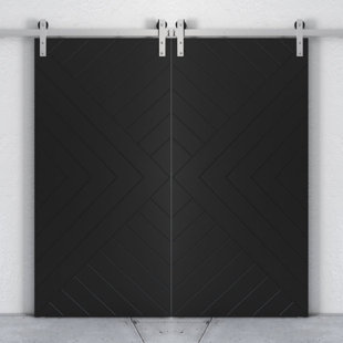 URBAN WOODCRAFT 40'' x 83'' Solid + Manufactured Wood Paneled Painted with Installation Hardware Kit Barn Door