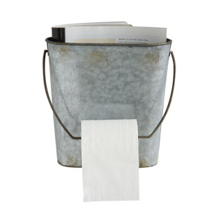 CREATIVE CO-OP Metal Toilet Paper Holder Wall Rack and Bucket