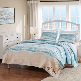 GREENLAND HOME FASHIONS Maui Blue/White/Sand Standard Cotton Reversible Quilt Set