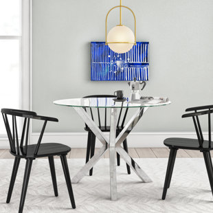 WROUGHT STUDIO™ Clina Round Glass Top Metal Base Dining Table