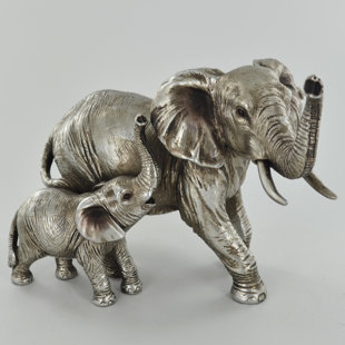 WORLD MENAGERIE Alexandro Elephant Family Silver Figurine