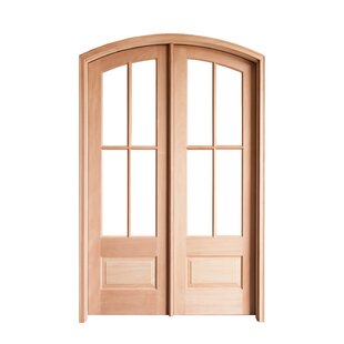 PRESTIGE ENTRIES Arch Pair 60" x 96" Unfinished Veneered Mahogany Prehung Front Entry Door by Prestige Door