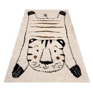 ZALA LIVING Tiger Baxley Kinderteppich - Spielteppich Rutschfest für Kinderzimmer Spielzimmer - Creme Schwarz