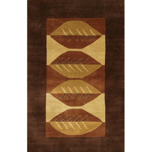 CHANDRA RUGS Aadi Floral Hand-Knotted Wool Rush/Ivory/Brown Area Rug