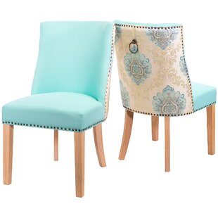 ROSDORF PARK Claire De Lune Demask Print Upholstered Side Chair in Aqua by Mccardle (Set of 2)