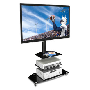 Mount-It! Mobile TV Stand with Rolling Casters & Three-Tiered Glass Shelving Fits 32"-60" Displays
