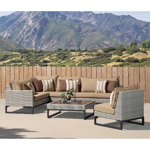 WILDON HOME® Fionnula 6 Piece Rattan Sunbrella Sectional Seating Group with Cushions