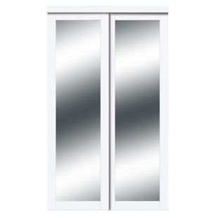 RENIN 81'' Solid + Manufactured Wood Mirrored Sliding Closet Doors