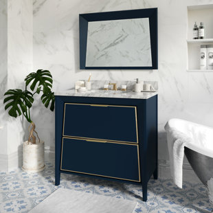 EVERLY QUINN Cheatwood 36'' Free Standing Single Bathroom Vanity with Marble Top