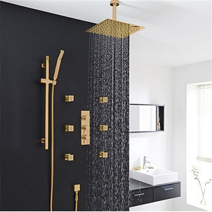 FONTANASHOWERS Rainfall Thermostatic Complete Shower System with Rough-in-Valve