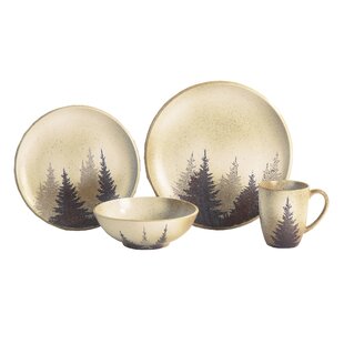 PASEO ROAD BY HIEND ACCENTS Clearwater Pines Pines Ceramic Southwestern Rustic Lodge 16 Piece Dinnerware Set