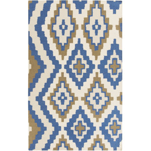BETH LACEFIELD FOR SURYA Alameda Geometric Handmade Flatweave Wool Blue/Ivory Area Rug