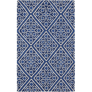 BETH LACEFIELD FOR SURYA Alameda Geometric Handwoven Wool Blue/White Area Rug