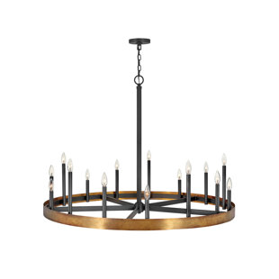 HINKLEY Wells 15 - Light Dimmable Wagon Wheel Chandelier