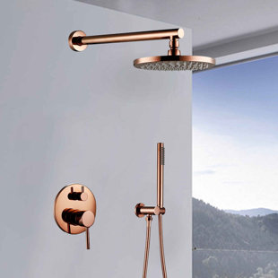 FONTANASHOWERS Fontana Rose Gold Sierra Solid Brass Wall Mount Round Shower Set (FS9620-12)