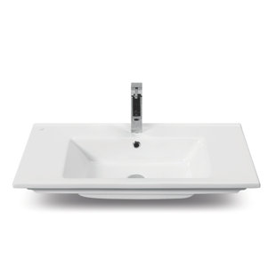 CeraStyle By Nameeks Arte 17.7'' Glossy White Ceramic Rectangular Drop-in Bathroom Sink with Overflow