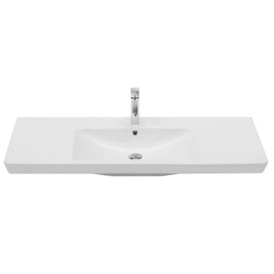 CeraStyle By Nameeks Porto 18.8'' Glossy White Ceramic Rectangular Wall Mount Bathroom Sink with Overflow