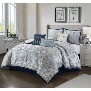 NANSHING AMERICA, INC Elisia Navy Microfiber Reversible 7 Piece Comforter Set