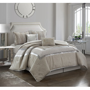 NANSHING AMERICA, INC Aurora Gray/Brown Microfiber Reversible Glam 6 Piece Comforter Set