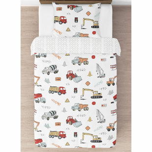 Red and Blue Construction Truck Sweet Jojo Designs Microfiber 4 Piece Comforter Set