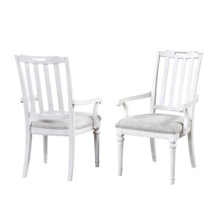 PANAMA JACK HOME COLLECTION Sonoma Upholstered Slat Back Arm Chair in Antique White (Set of 2)