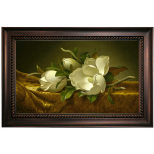HISTORIC ART GALLERY Magnolias On Gold Velvet Cloth Framed On Canvas Print