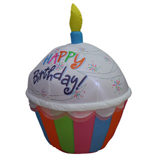 THE PARTY AISLE™ Tall Cute Happy Birthday Cupcake with Candle Blowup Party Inflatable
