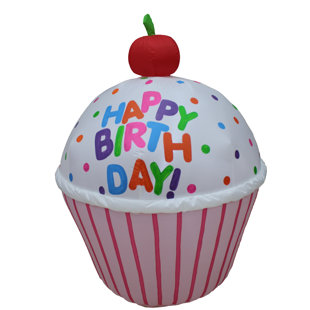 THE PARTY AISLE™ 4 Foot Tall Cute Happy Birthday Inflatable Cupcake with Cherry Built in LED Lights Indoor / Outdoor Blow Up Yard Decoration