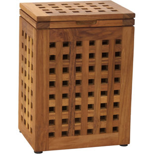 AQUA TEAK Grate Solid Wood Manual Lift Waste Basket (Set of 2)