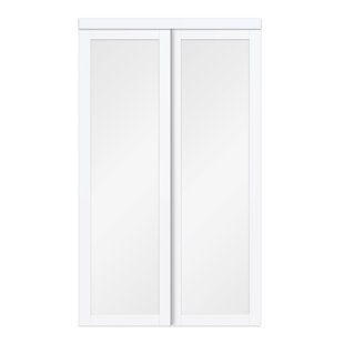 RENIN 81'' Solid + Manufactured Wood Glass Low-Gloss Sliding Closet Doors