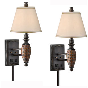 MEDALLION LIGHTING British Colonial Resin Plug-in Armed Sconce (Set of 2)