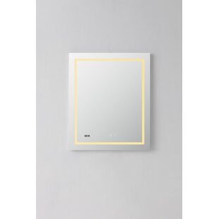 AQUADOM Daytona 24"x30"x1" LED Wall-Mount Mirror for Bathroom with 3 Color Lighting, Touch Control, Dimmer and Defogger, Digital Clock.