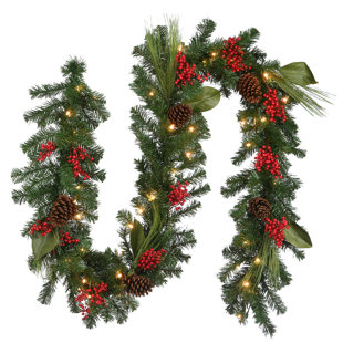 NATIONAL TREE COMPANY 9 Ft. Decorative Magnolia Pre-Lit Garland with 50 Clear Lights
