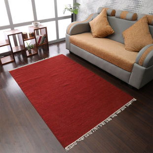 UNION RUSTIC Alithea HAND WOVEN FLAT WEAVE KILIM WOOL ECO-FRIENDLY AREA RUGS - Burgundy Color | Solid Design