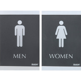 U.S. STAMP & SIGN ADA Signs,"Men/Women", Adhesive, 6"x9", Silver/Black