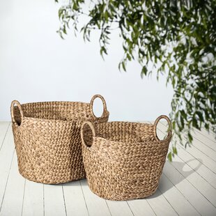 IBOLILI Water Hyacinth 2 Piece Wicker Oval Basket Set