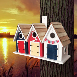 HOME BAZAAR Bird Of a Feather Series Dockside Trio Cabins 9 in x 15 in x 6 in Birdhouse