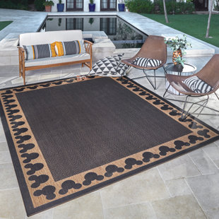 DISNEY BY GERTMENIAN Licensed Disney Mickey Mouse Chestnut/Black Border Indoor/Outdoor Flatweave Area Rug