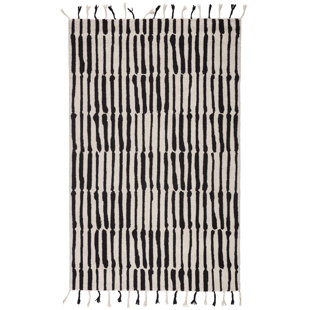 NIKKI CHU Vera Striped Handmade Tufted Wool Black/Ivory Area Rug